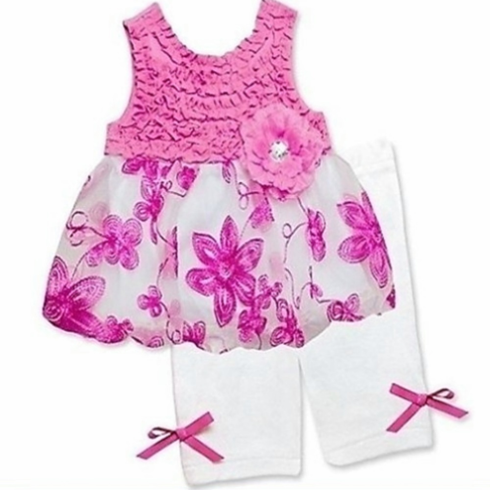 6 Months 2pc Pink Tulle Top & Capris Set